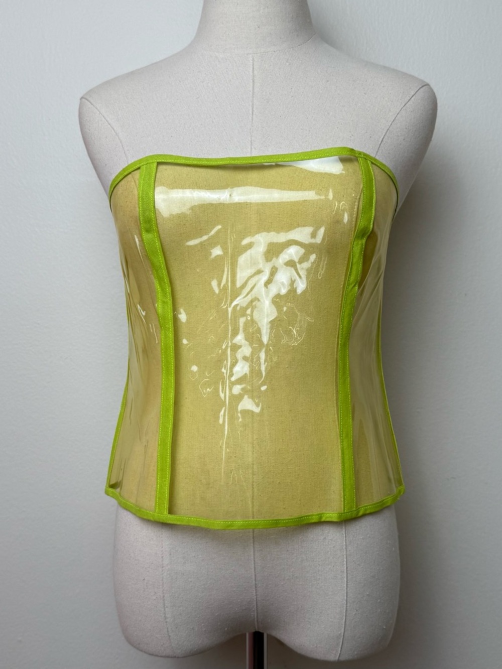 Digital Glow Clubwear Yellow Green UV Neon Clear Vinyl Cybergoth Rave Corset